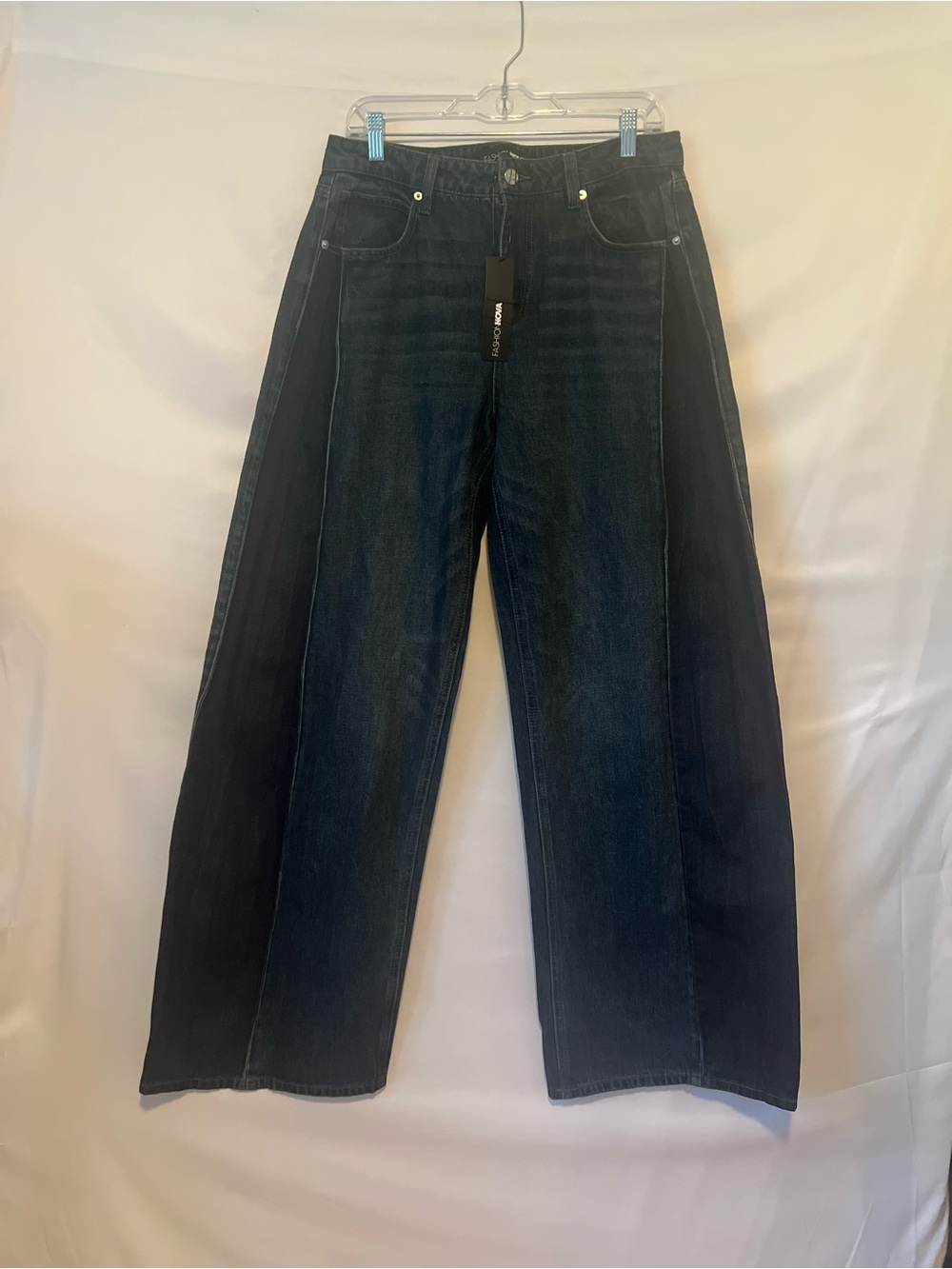 Fashion Nova 100% Cotton Two Tone Wide Leg Jeans Sz 11 Juniors Women’s L 8 - 10
